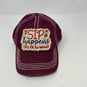 Sip Happens It’s Okay to Wine Maroon Distressed Baseball Cap Hat